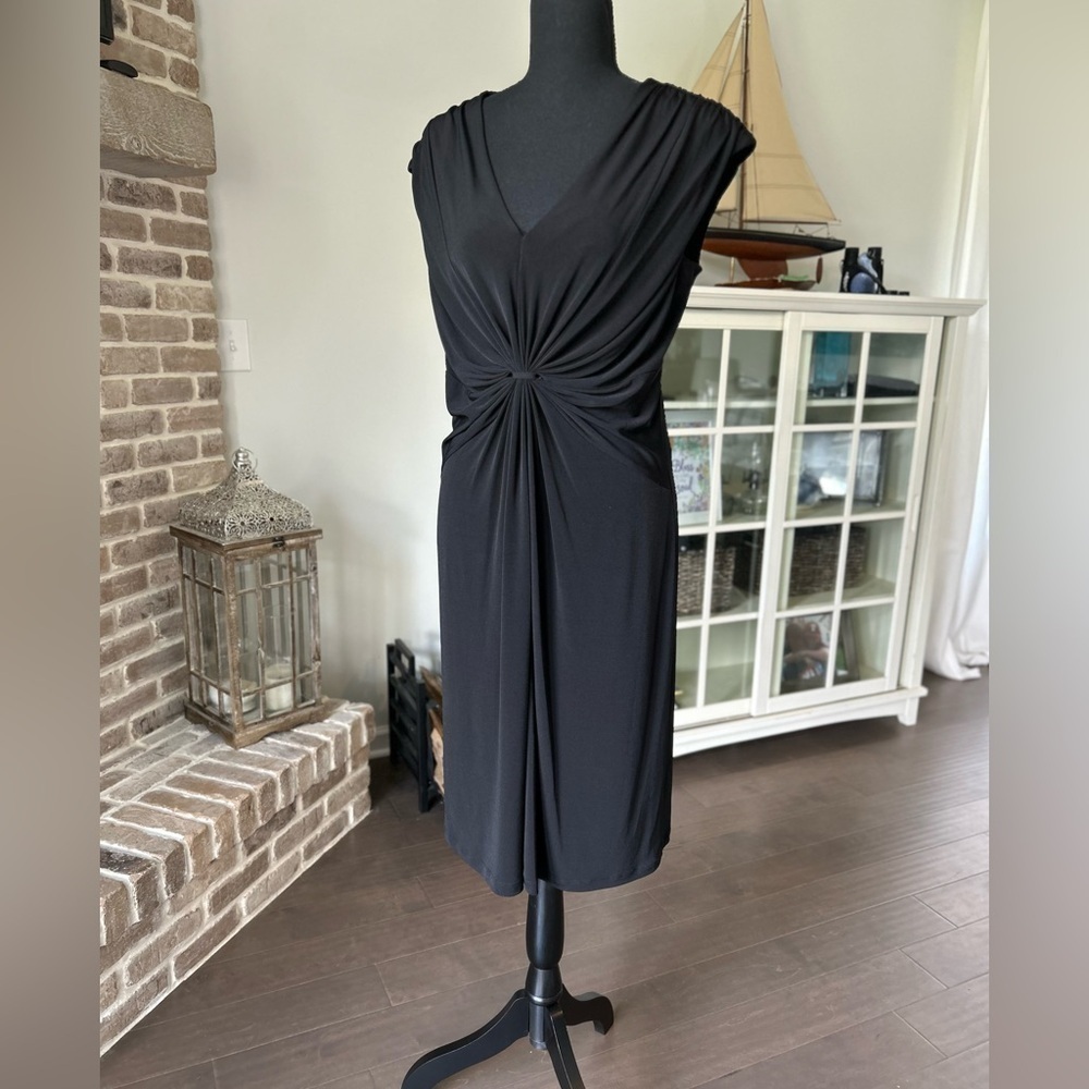 MARVIN RICHARDS Women's Black V Neck Polyester Cocktail Career Dress Size 10 - Picture 11 of 12